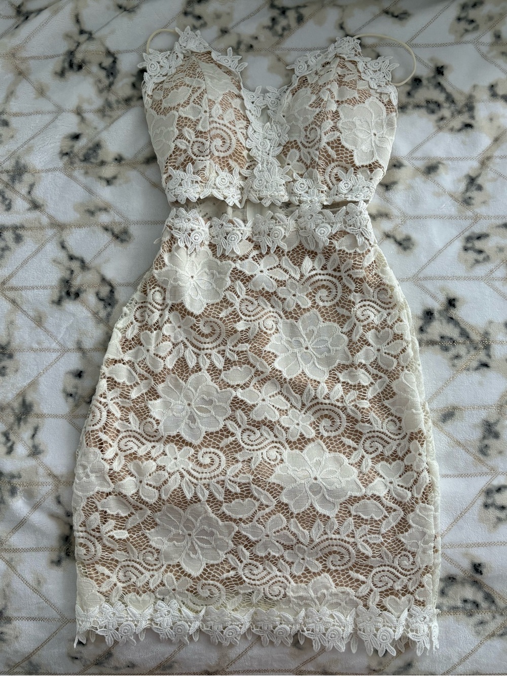 Windsor Ivory Lace Mini Dress with Floral Appliqué